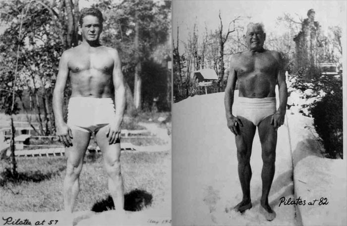 Joseph Pilates aos 57 e aos 82 anos
